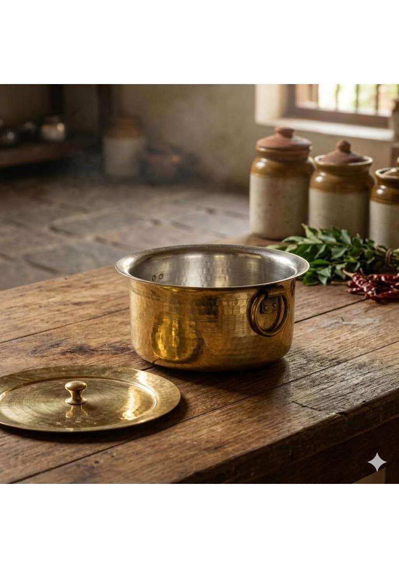 SHAAN mfg. Brass Patila for Cooking | Heavy Bottom | Hammered Finish - Indya