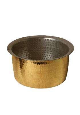 SHAAN mfg. Traditional Brass Patila Bhagona with Tin Coating | 3.5 L | 3.7 Qt | Hammered Finish