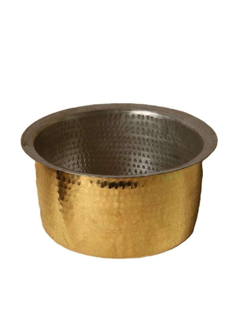 SHAAN mfg. Traditional Brass Patila Bhagona with Tin Coating | 3.5 L | 3.7 Qt | Hammered Finish - Indya