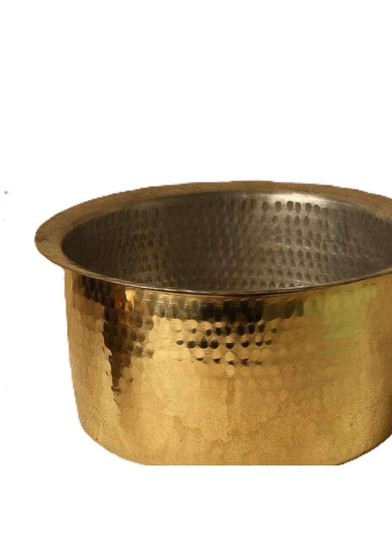 SHAAN mfg. Traditional Brass Patila Bhagona with Tin Coating | 3.5 L | 3.7 Qt | Hammered Finish - Indya