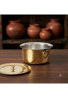 SHAAN mfg. Brass Patila Cooking Pot for Cooking Round Heavy Bottom Hammered Polished | 5 L | 5.3 Qt