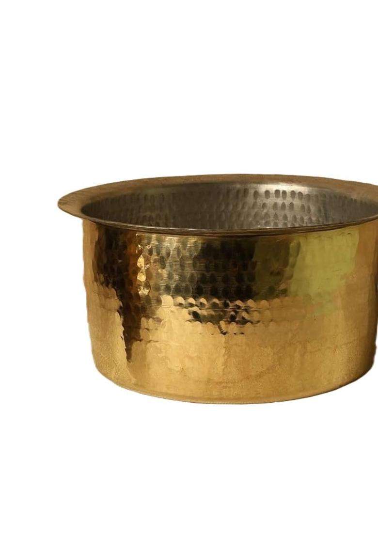 SHAAN mfg. Traditional Brass Patila Bhagona with Tin Coating | 2.5 L | 2.6 Qt | Hammered Finish - Indya