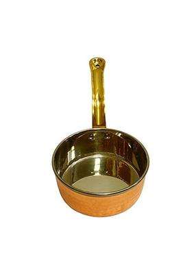 SHIV HOME WORLD Steel Copper Sauce Pan Milk Pan Tea Pan Tapeli Cooking Pot Patila Bhagona with Brass Handle | 300 ml | 10.1 fl oz