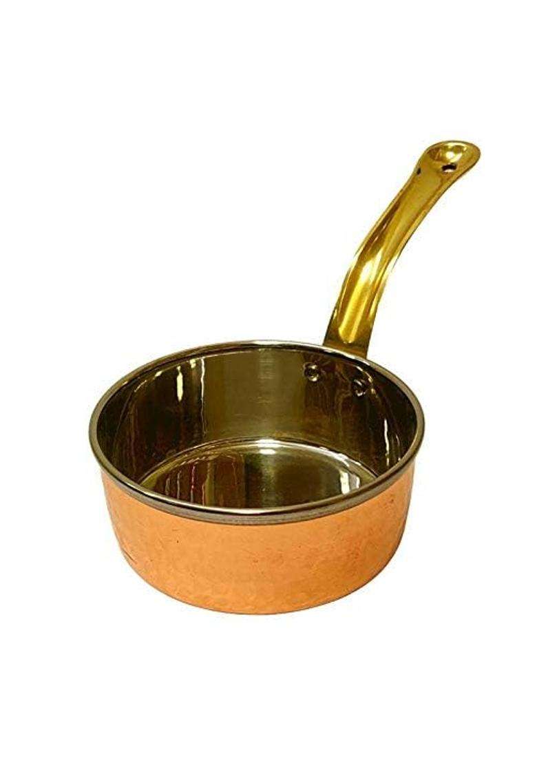 SHIV HOME WORLD Steel Copper Sauce Pan Milk Pan Tea Pan Tapeli Cooking Pot Patila Bhagona with Brass Handle | 300 ml | 10.1 fl oz - Indya