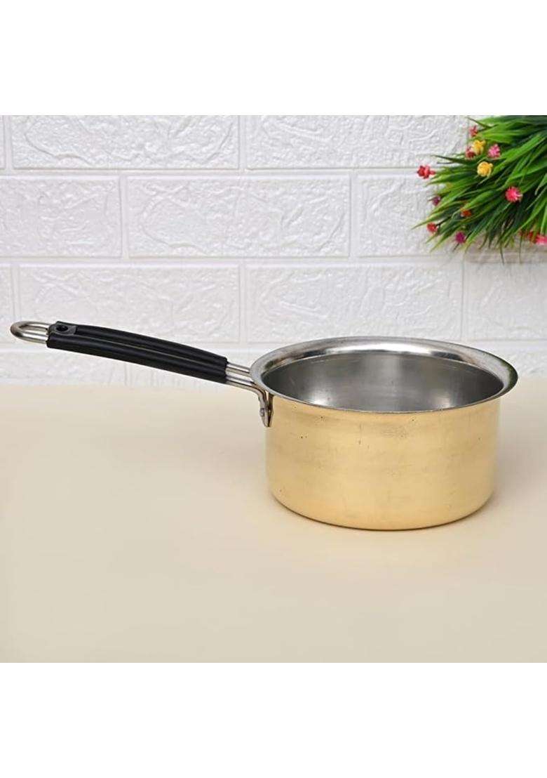 PITAL CRAFT VATIKA Brass Saucepan 100 Pure Brass Pan Sauce Pan Chai Milk Pot Tapeli Patila | 1.5 L | 1.6 Qt | Non-Stick - Indya