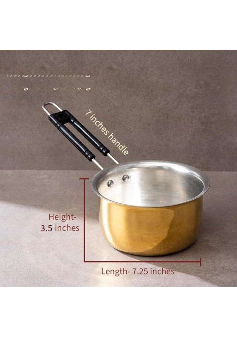 PITAL CRAFT VATIKA Brass Saucepan 100 Pure Brass Pan Sauce Pan Chai Milk Pot Tapeli Patila | 1.5 L | 1.6 Qt | Non-Stick - Indya