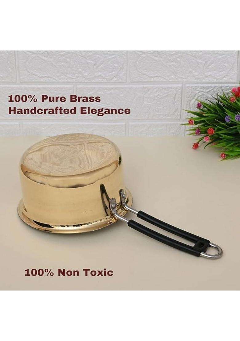 PITAL CRAFT VATIKA Brass Saucepan 100 Pure Brass Pan Sauce Pan Chai Milk Pot Tapeli Patila | 1.5 L | 1.6 Qt | Non-Stick - Indya