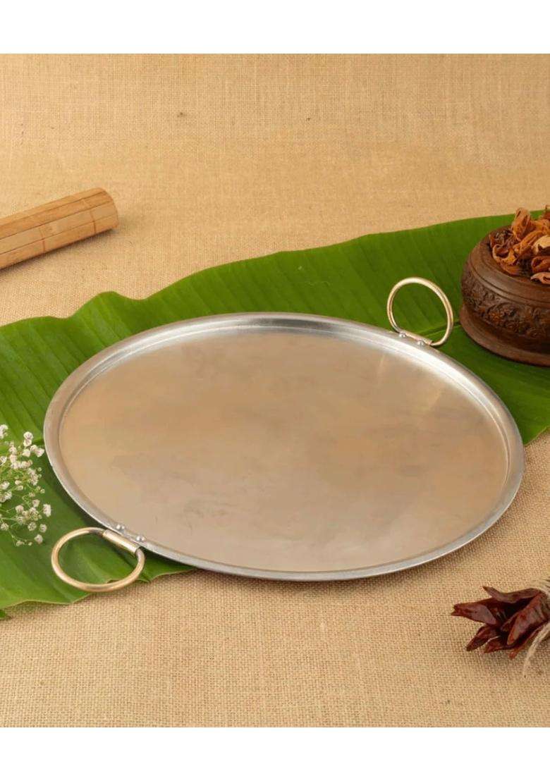 PTAL NAGRI Pure Brass Non-Stick Dosa Tawa Dosa Pan | 31.5 cm | 12.4 Inch | Induction Compatible | Tin Lined Kalai | Insulated - Indya