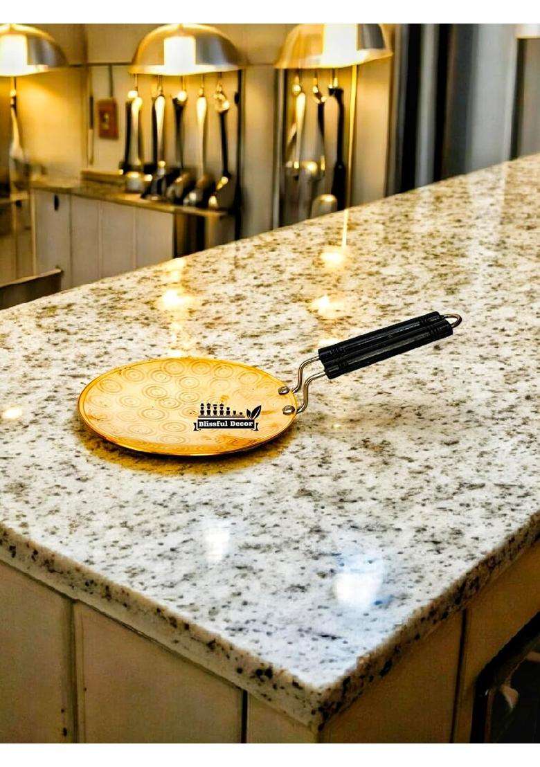 Blissful Decor Pure Brass Roti Tawa Flat Griddle Traditional Cooking Pan Pital Tawa Teflon Free | 23 cm | 9.1 Inch | Non-Toxic - Indya