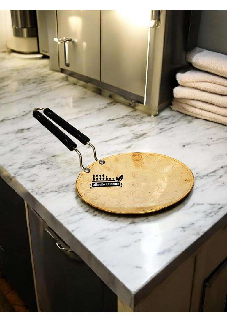 Blissful Decor Pure Brass Roti Tawa Flat Griddle Traditional Cooking Pan Pital Tawa Teflon Free | 23 cm | 9.1 Inch | Non-Toxic - Indya