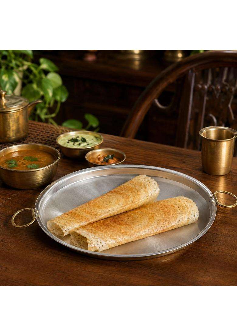 SHIV SHAKTI ARTS Brass Dosa Tawa Dosa Pan with Inside Tin Kalai Lining and Dual Ring Handles | 31 cm | 12.2 Inch - Indya
