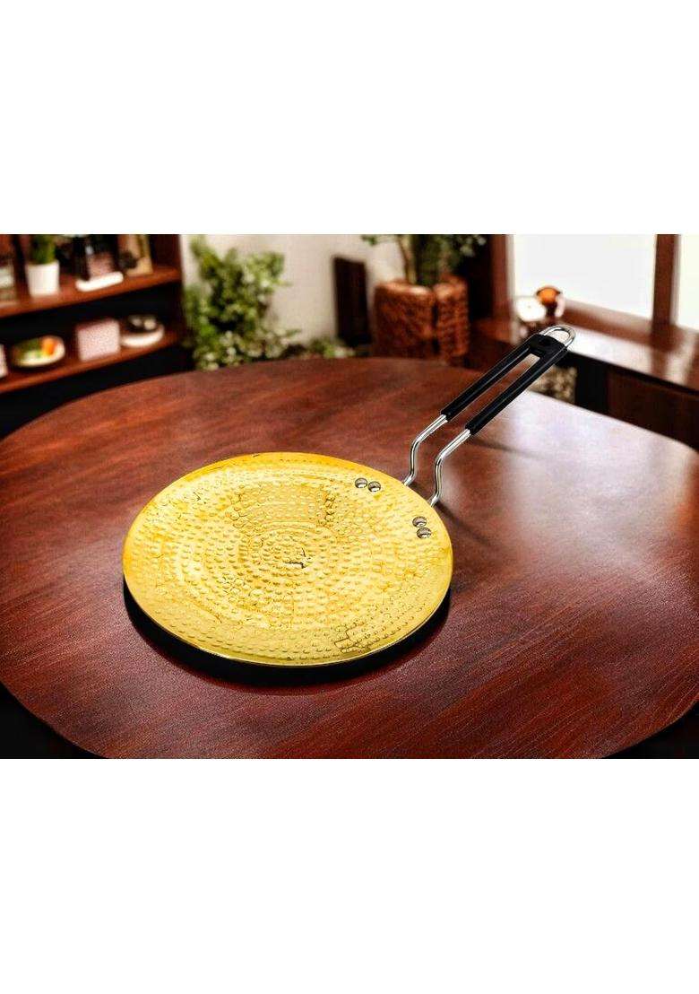 Blissful Decor Pure Brass Roti Tawa Flat Griddle Traditional Cooking Pan Pital Tawa Teflon Free | 25 cm | 9.8 Inch | Non-Toxic - Indya