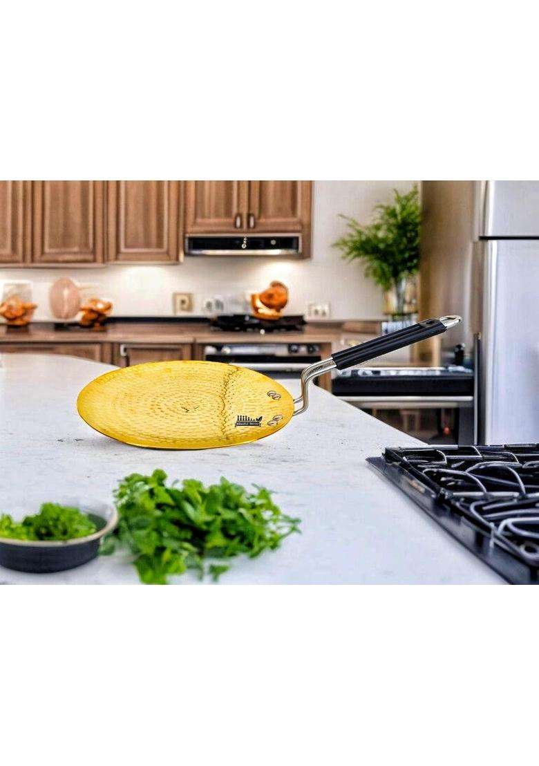Blissful Decor Pure Brass Roti Tawa Flat Griddle Traditional Cooking Pan Pital Tawa Teflon Free | 25 cm | 9.8 Inch | Non-Toxic - Indya