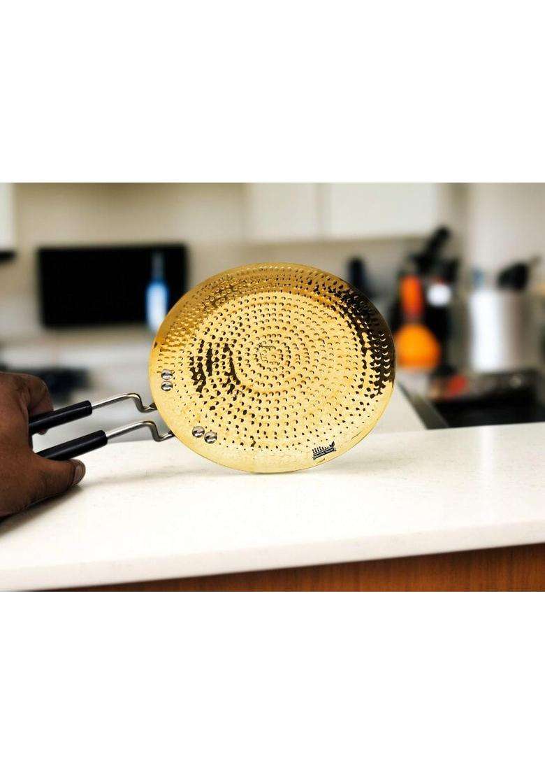 Blissful Decor Pure Brass Roti Tawa Flat Griddle Traditional Cooking Pan Pital Tawa Teflon Free | 25 cm | 9.8 Inch | Non-Toxic - Indya