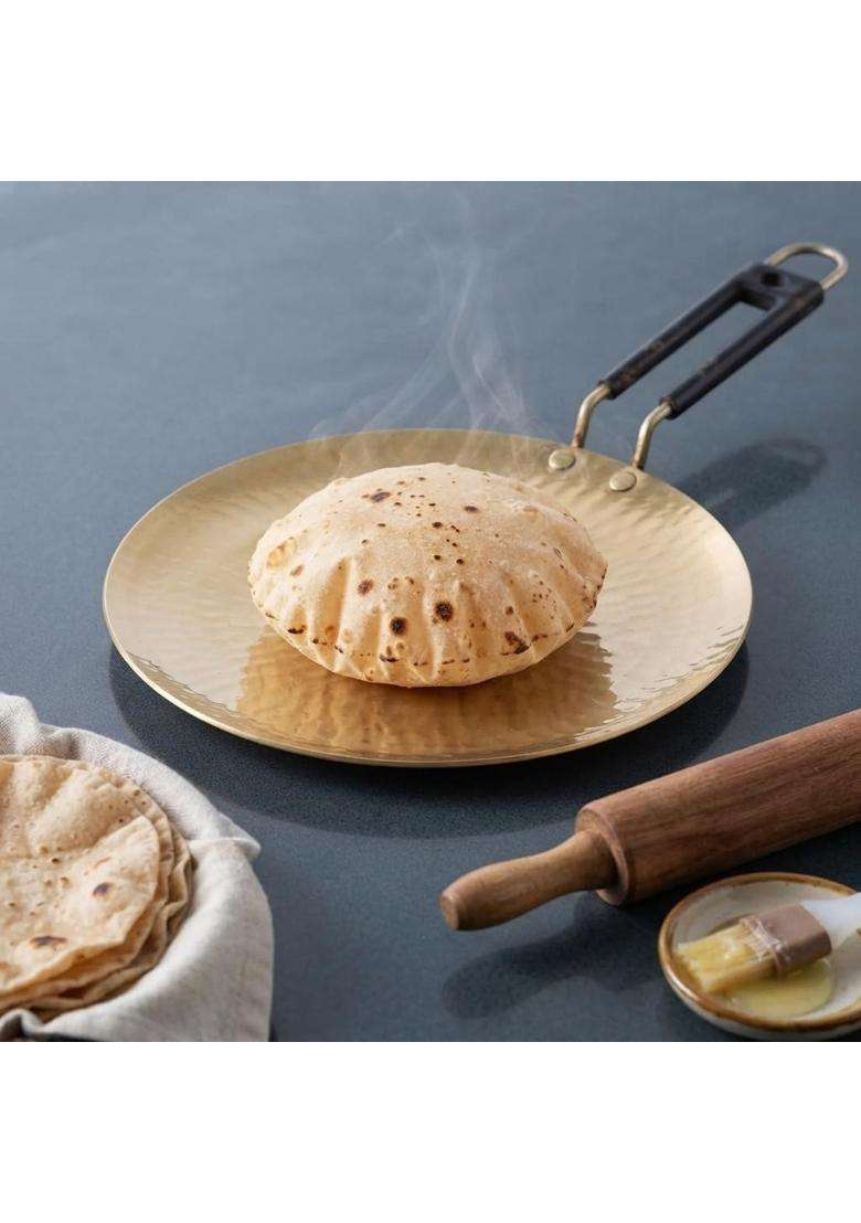 SHAAN mfg. Pure Brass Roti Tawa Flat Griddle Teflon Free Non-Toxic Tawa for Roti with Handle | 26 cm | 10.2 Inch - Indya