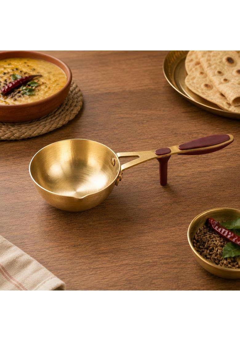 P-TAL Pure Brass Tadka Pan | 400 ml | 13.5 fl oz | 5 Inch - Indya
