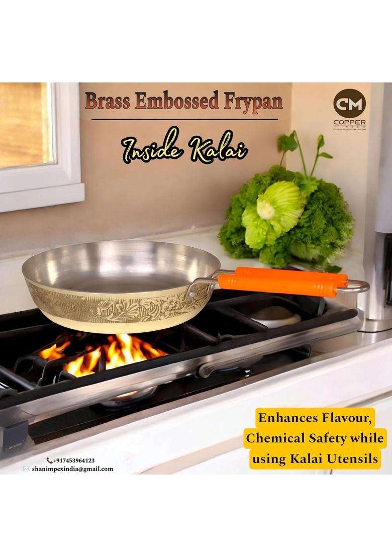 Copper-Master Pure Brass Frypan Tin Coated | 1000 ml | 33.8 fl oz | Tin Lined Kalai | Handcrafted - Indya