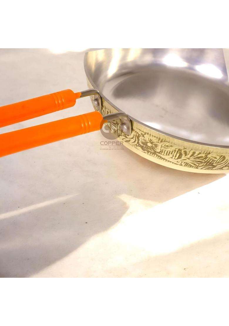 Copper-Master Pure Brass Frypan Tin Coated | 1000 ml | 33.8 fl oz | Tin Lined Kalai | Handcrafted - Indya