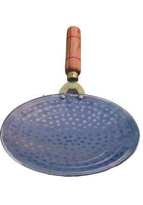 Tannu Craft Iron Tawa Flat Griddle Original Handmade Loha Iron Lokhand Roti Chapati Tawa with Wooden