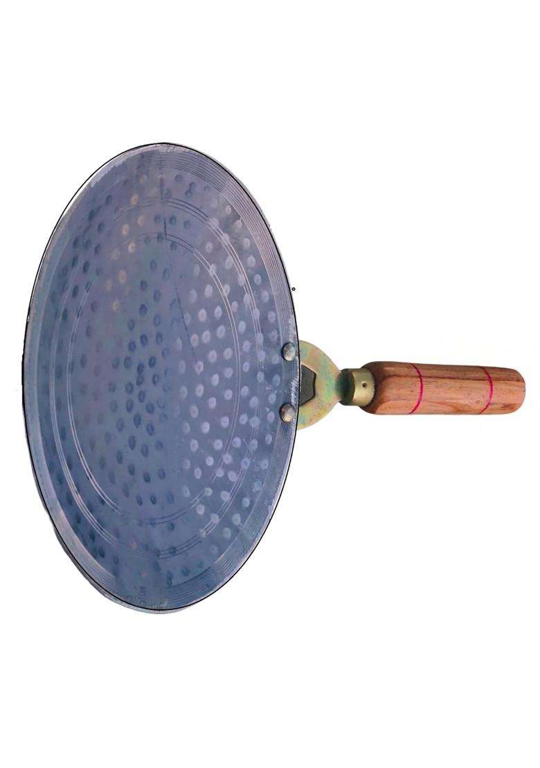 Tannu Craft Iron Tawa Flat Griddle Original Handmade Loha Iron Lokhand Roti Chapati Tawa with Wooden - Indya