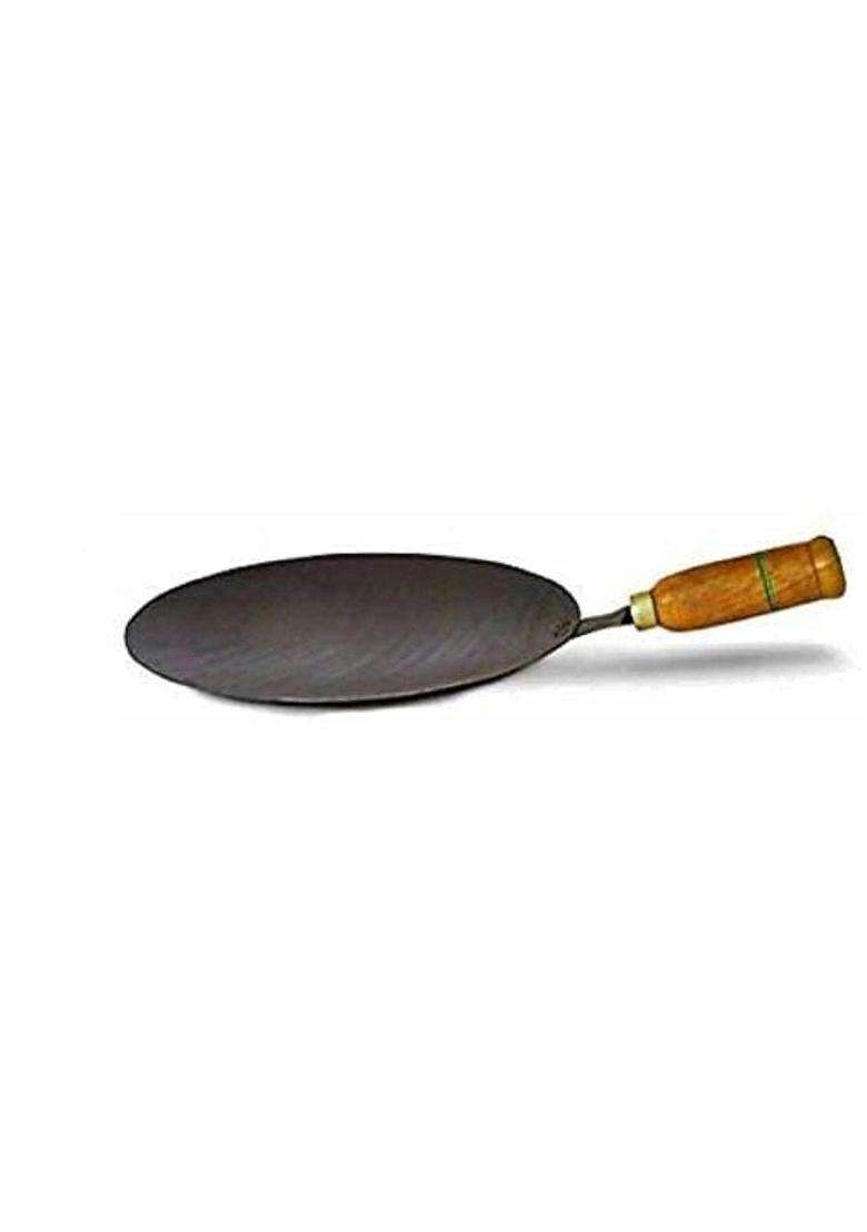 Tannu Craft Iron Tawa Flat Griddle Original Handmade Loha Iron Lokhand Roti Chapati Tawa with Wooden - Indya