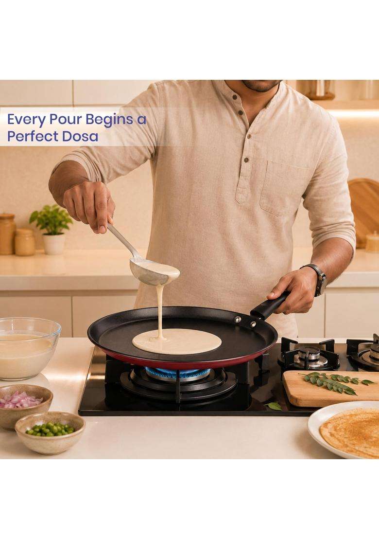 DOZY Non-Stick Dosa Tawa Dosa Pan and Round Bottom Roti Tawa Cookware Combo Set Induction - Indya