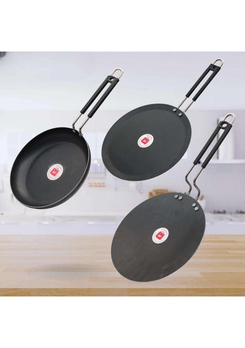 LAZYwindow Iron Fry Pan and Tawa Flat Griddle Set | Induction Compatible - Indya