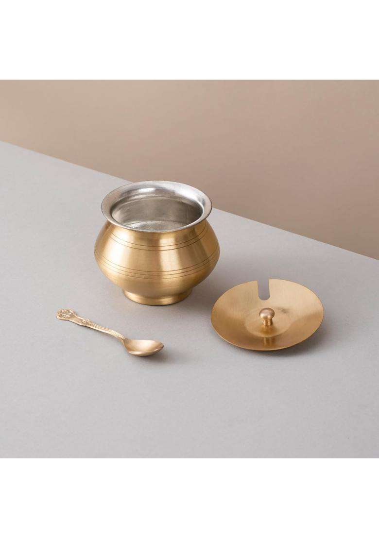 SHAAN mfg. Shaan Mfg Brass Ghee Pot and Pure Brass Tawa Flat Griddle Set for Healthier Cooking | 300 ml | 10.1 fl oz | With Lid - Indya