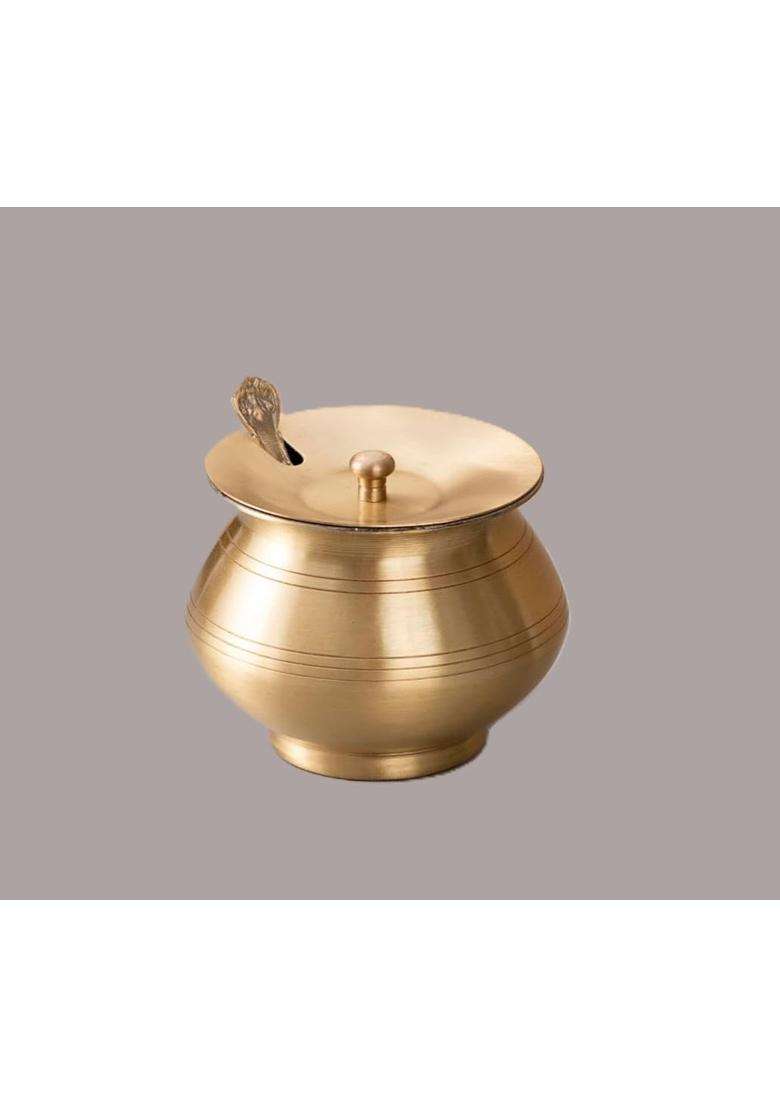 SHAAN mfg. Shaan Mfg Brass Ghee Pot and Pure Brass Tawa Flat Griddle Set for Healthier Cooking | 300 ml | 10.1 fl oz | With Lid - Indya