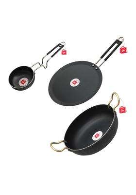 LAZYwindow Iron Tawa Tadka Pan and Deep Kadhai Wok Combo | Induction Compatible
