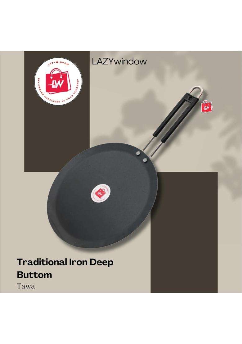LAZYwindow Iron Tawa Tadka Pan and Deep Kadhai Wok Combo | Induction Compatible - Indya