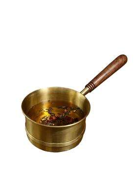 THE HEALING STORE Brass Frying Pan with Heat-Resistant Handle | Tin Lined Kalai | Non-Stick