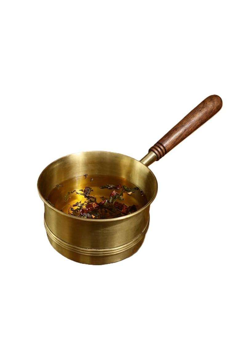 THE HEALING STORE Brass Frying Pan with Heat-Resistant Handle | Tin Lined Kalai | Non-Stick - Indya
