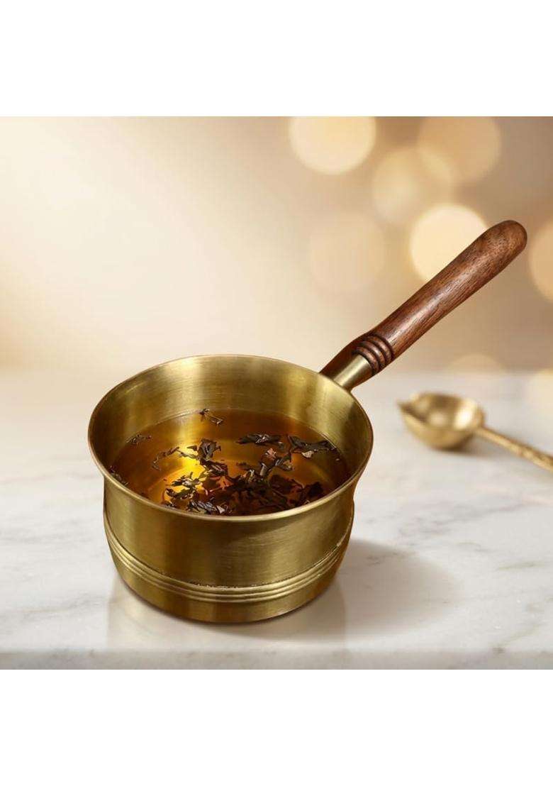 THE HEALING STORE Brass Frying Pan with Heat-Resistant Handle | Tin Lined Kalai | Non-Stick - Indya