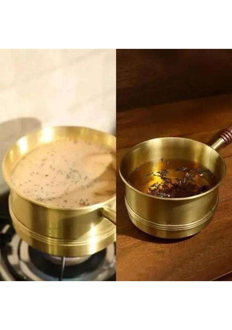 THE HEALING STORE Brass Frying Pan with Heat-Resistant Handle | Tin Lined Kalai | Non-Stick - Indya