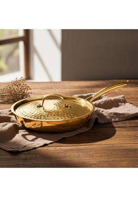 Artarium Premium Brass Non Stick Frying Pan Pital Hammered Peetal Serving Pan with Heat | 1.2 L | 1.3 Qt