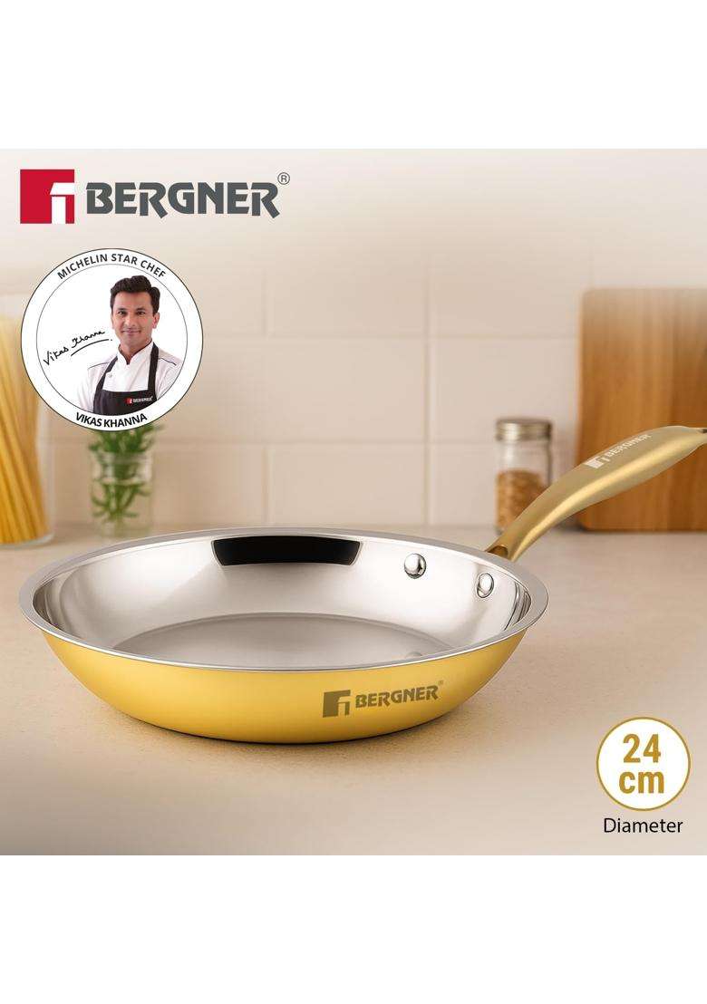 BERGNER Peetlam Frypan Brass Frying Pan with Tin | 1 L | 1.1 Qt | 24 cm | 9.4 Inch - Indya