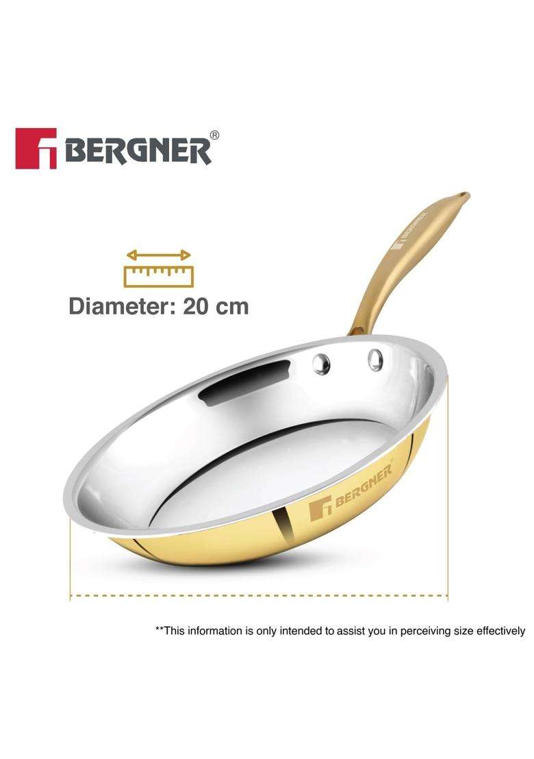 BERGNER Peetlam Frypan Brass Frying Pan with Tin | 1 L | 1.1 Qt | 24 cm | 9.4 Inch - Indya