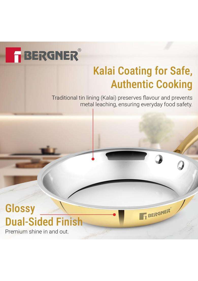 BERGNER Peetlam Frypan Brass Frying Pan with Tin | 1 L | 1.1 Qt | 24 cm | 9.4 Inch - Indya