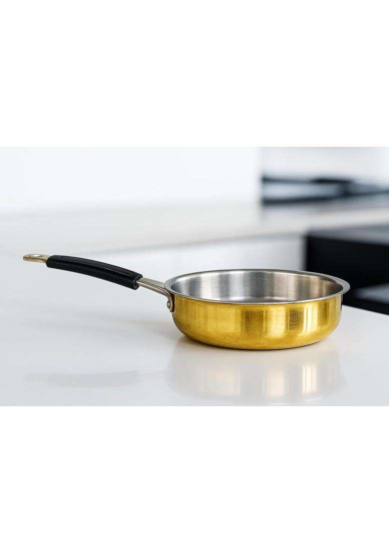 PTAL NAGRI Brass Frying Pan with Heat-Resistant Handle | Tin Lined Kalai | Non-Stick - Indya