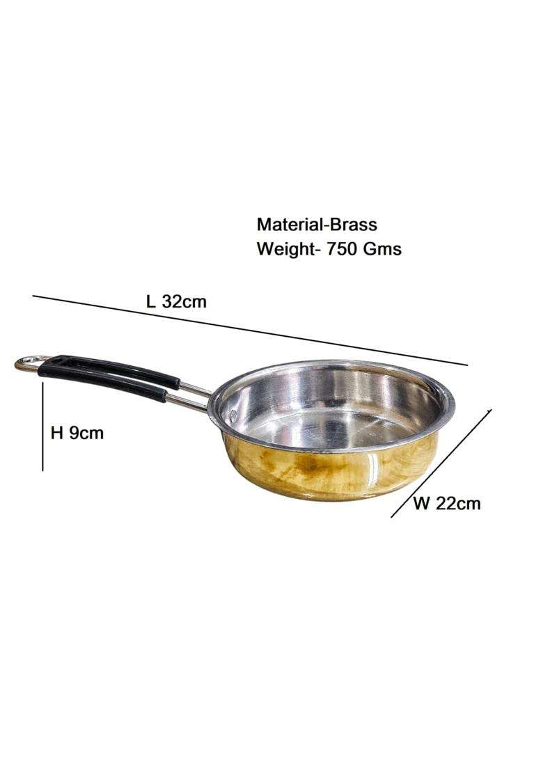 PTAL NAGRI Brass Frying Pan with Heat-Resistant Handle | Tin Lined Kalai | Non-Stick - Indya
