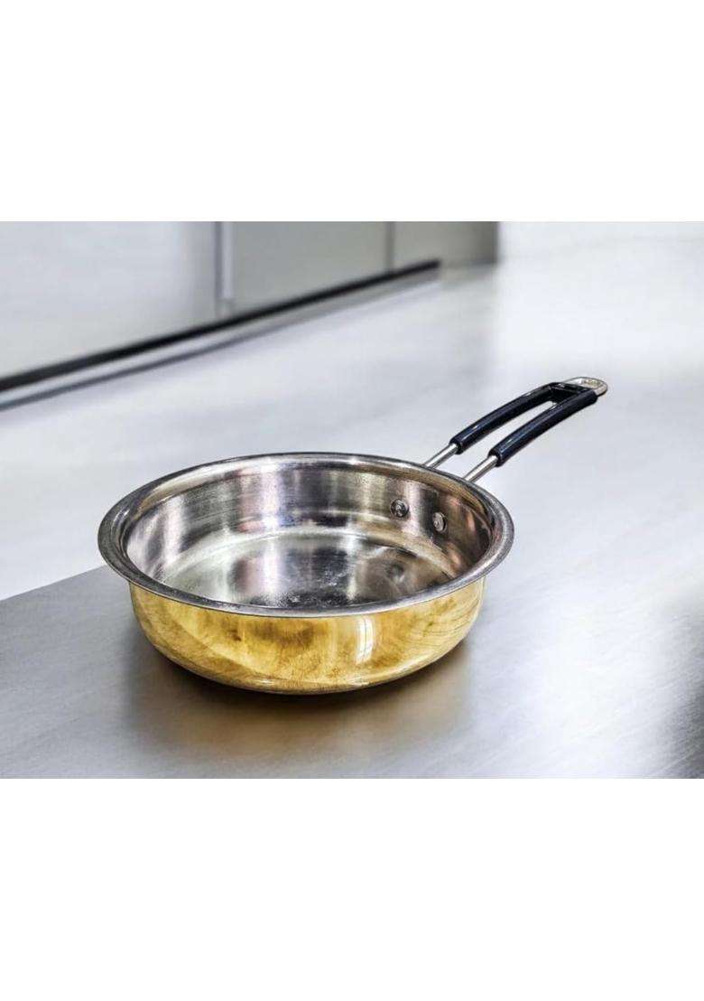 PTAL NAGRI Brass Frying Pan with Heat-Resistant Handle | Tin Lined Kalai | Non-Stick - Indya