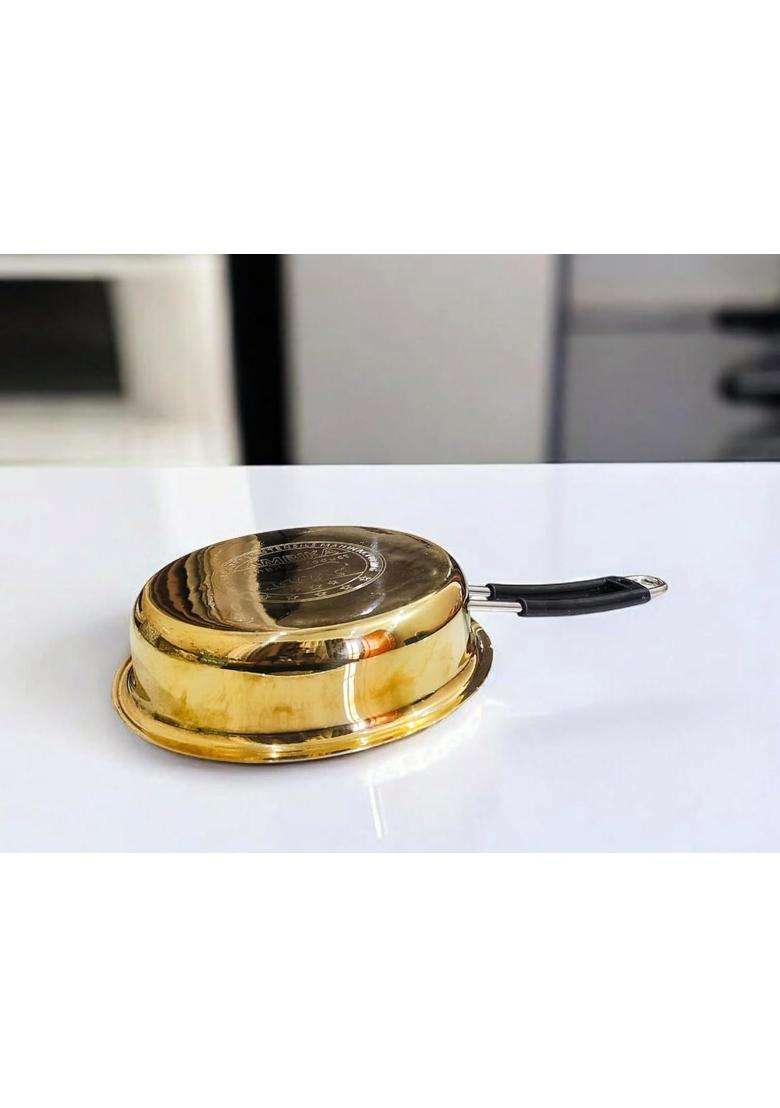 PTAL NAGRI Brass Frying Pan with Heat-Resistant Handle | Tin Lined Kalai | Non-Stick - Indya