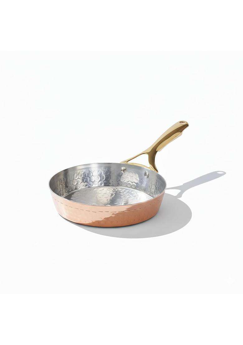 P-TAL Copper Frying Pan with Heat-Resistant Handle | 8.25 Inch | Tin Lined Kalai | Non-Stick - Indya