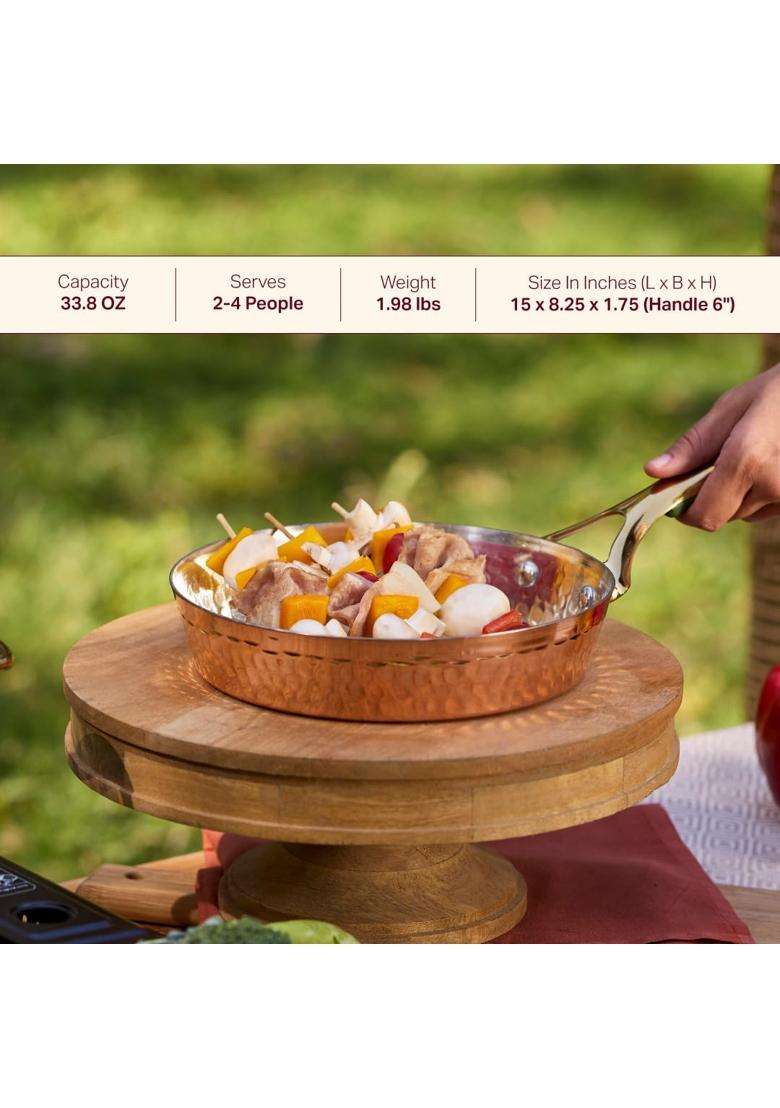P-TAL Copper Frying Pan with Heat-Resistant Handle | 8.25 Inch | Tin Lined Kalai | Non-Stick - Indya