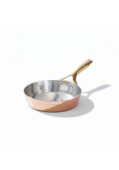 P-TAL Copper Frying Pan with Heat-Resistant Handle | 8.25 Inch | Tin Lined Kalai | Non-Stick