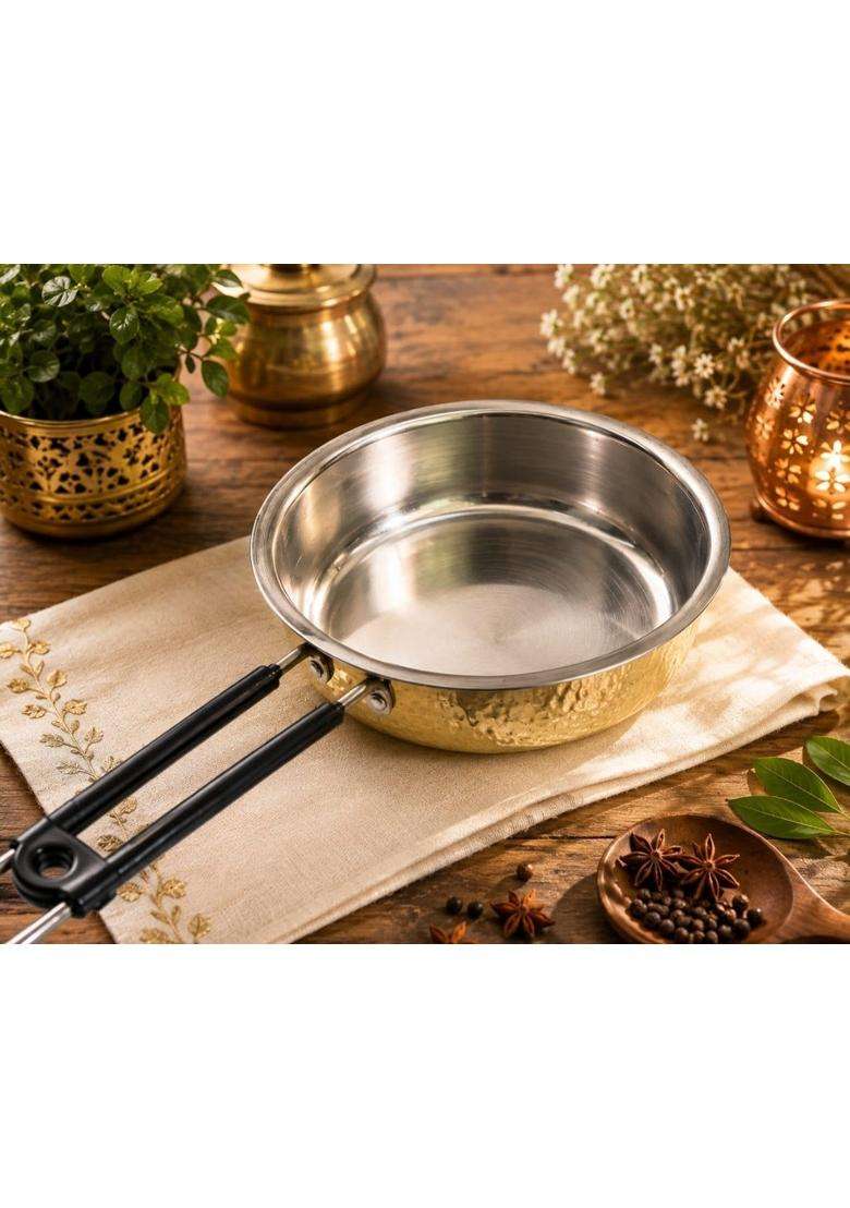 SHAAN mfg. Traditional Brass Frying Pan | 1000 ml | 33.8 fl oz | 15.5 Inch - Indya