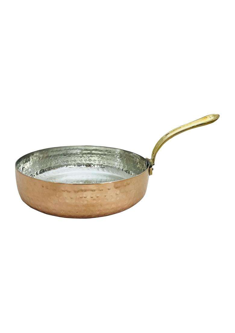 SHIV SHAKTI ARTS Pure Copper Frying Pan with Brass Handle and Tin-Coated Kalai Traditional | 350 ml | 11.8 fl oz - Indya