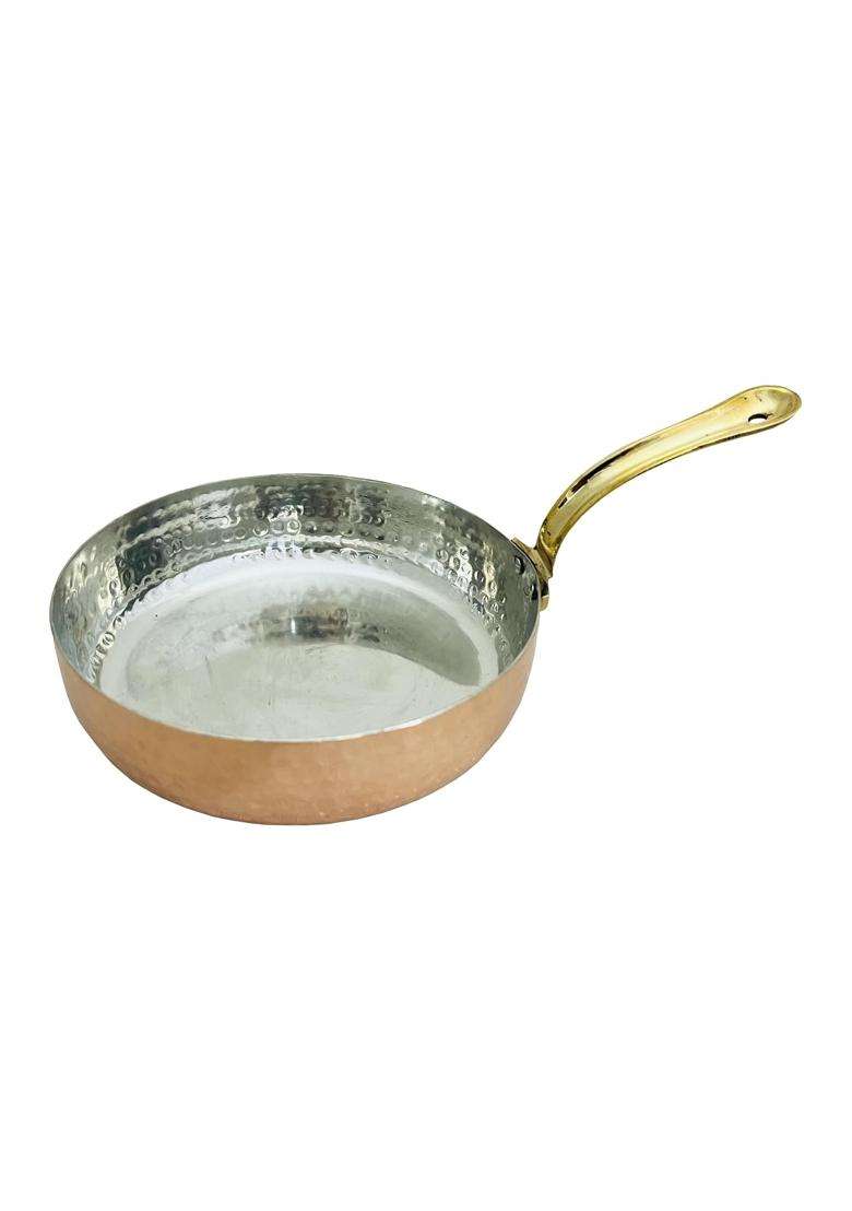 SHIV SHAKTI ARTS Pure Copper Frying Pan with Brass Handle and Tin-Coated Kalai Traditional | 350 ml | 11.8 fl oz - Indya