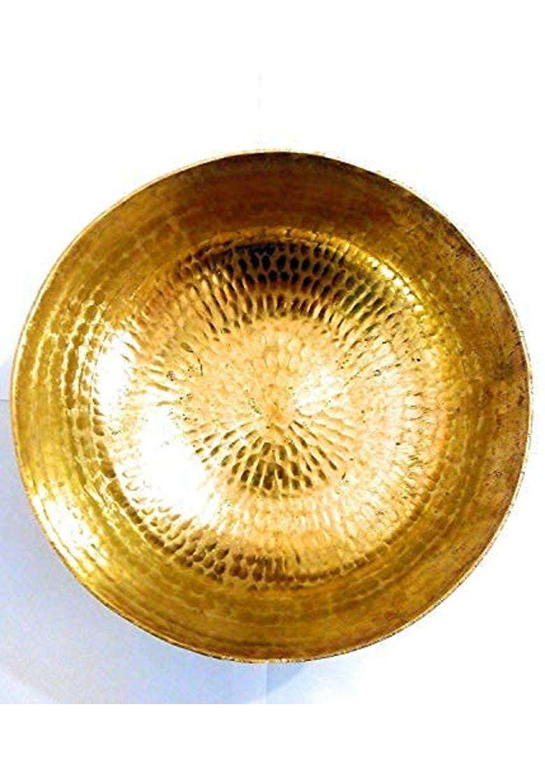Yadav Craft Brass Hammered Kadhai Wok Pital Kadai Without Handle Karahi Frying Pan for Cooking | 2000 ml | 67.6 fl oz - Indya